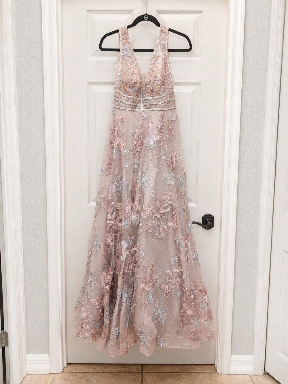 Jenny Rogan Light Lavender Embroidered Beaded Formal Gown